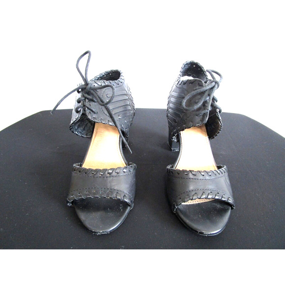 Restricted Black Faux Leather Whipstitch Ankle Strap High Heel Sandals Women 7 - Picture 2 of 11